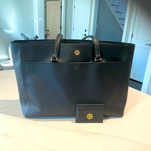 Tory Burch black tote and credit card holder